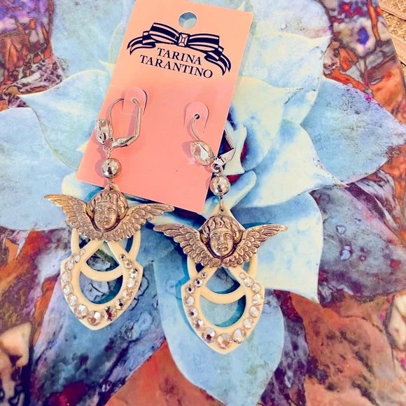 Tarina Tarantino Cherub ivory sparkle earrings👼🪽Rare collectible🤍🪽 - Picture 3 of 3